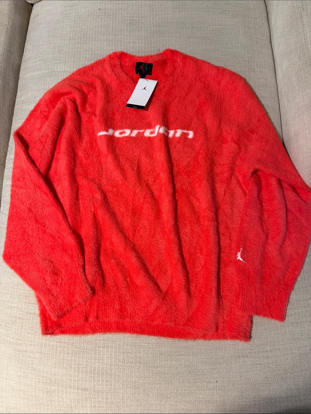 Jordan Red Fuzzy Crewneck with White Logo
